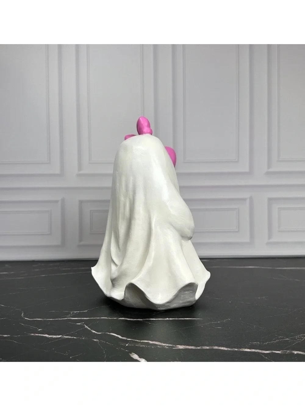 Cute Ghost Figurine Holding Pink Heart Balloon with 